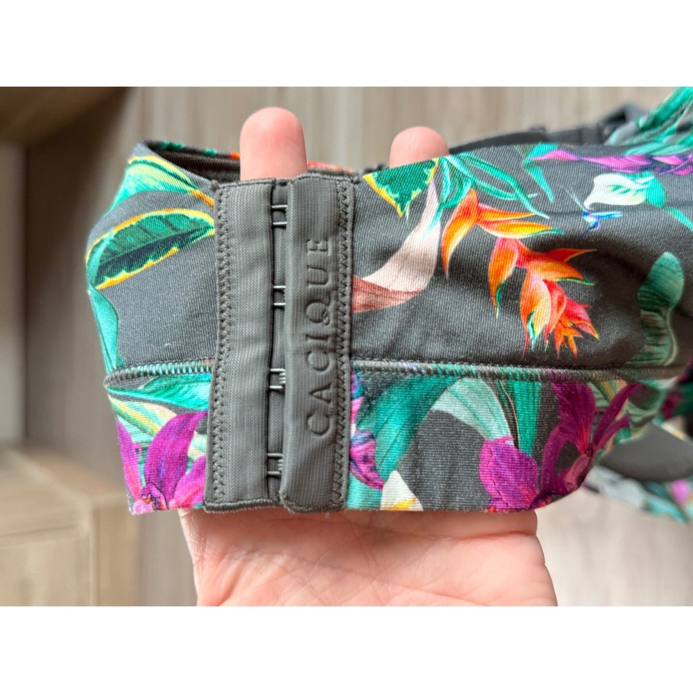 Cacique Wireless Full Coverage Bra 44D Gray Tropical Floral Bird of Paradise - Picture 6 of 7